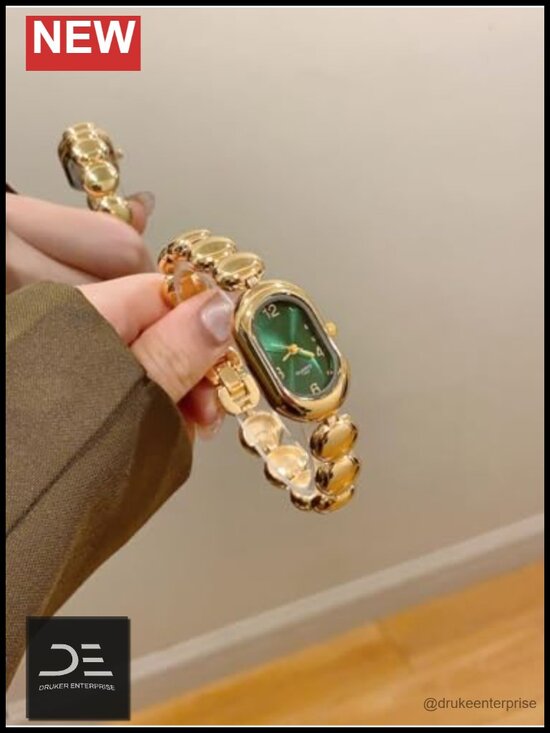Small Oval Dial Gold Watch with Bracelet Vintage Fashion Quartz Wrist Watch main image 6